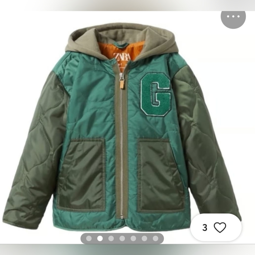 Zara Olive Green Hooded Quilted Jacket